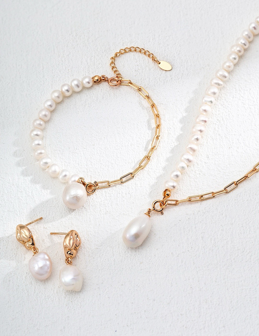 Shaped Baroque Pearl Bracelet and Necklace