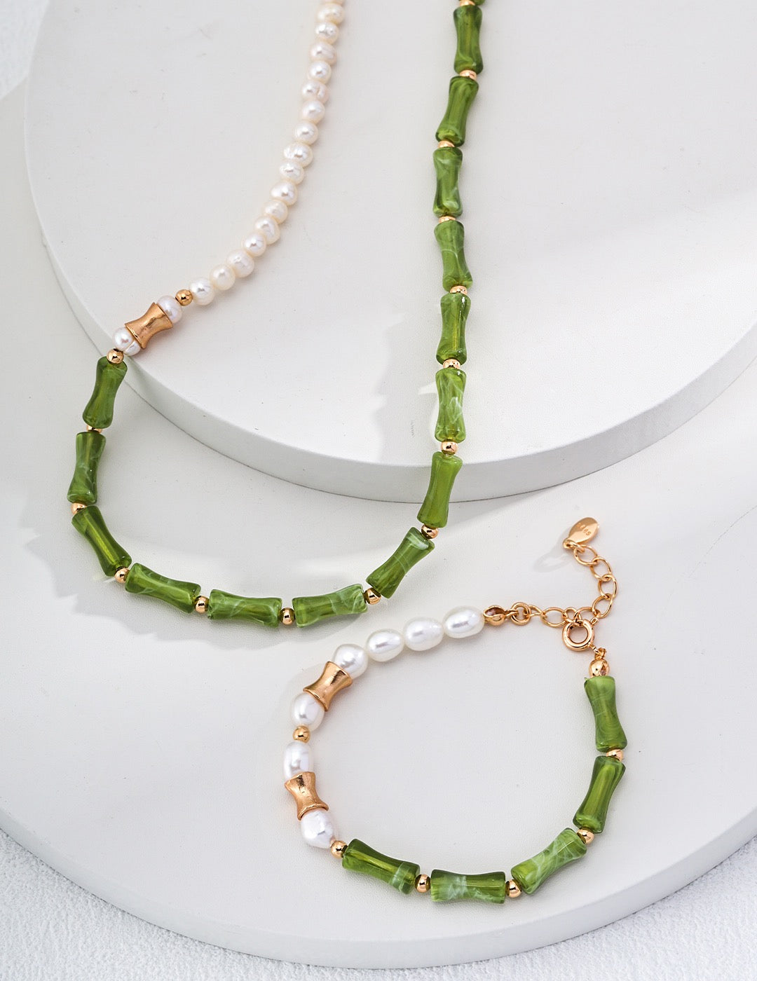 bamboo pearl necklace and bracelet