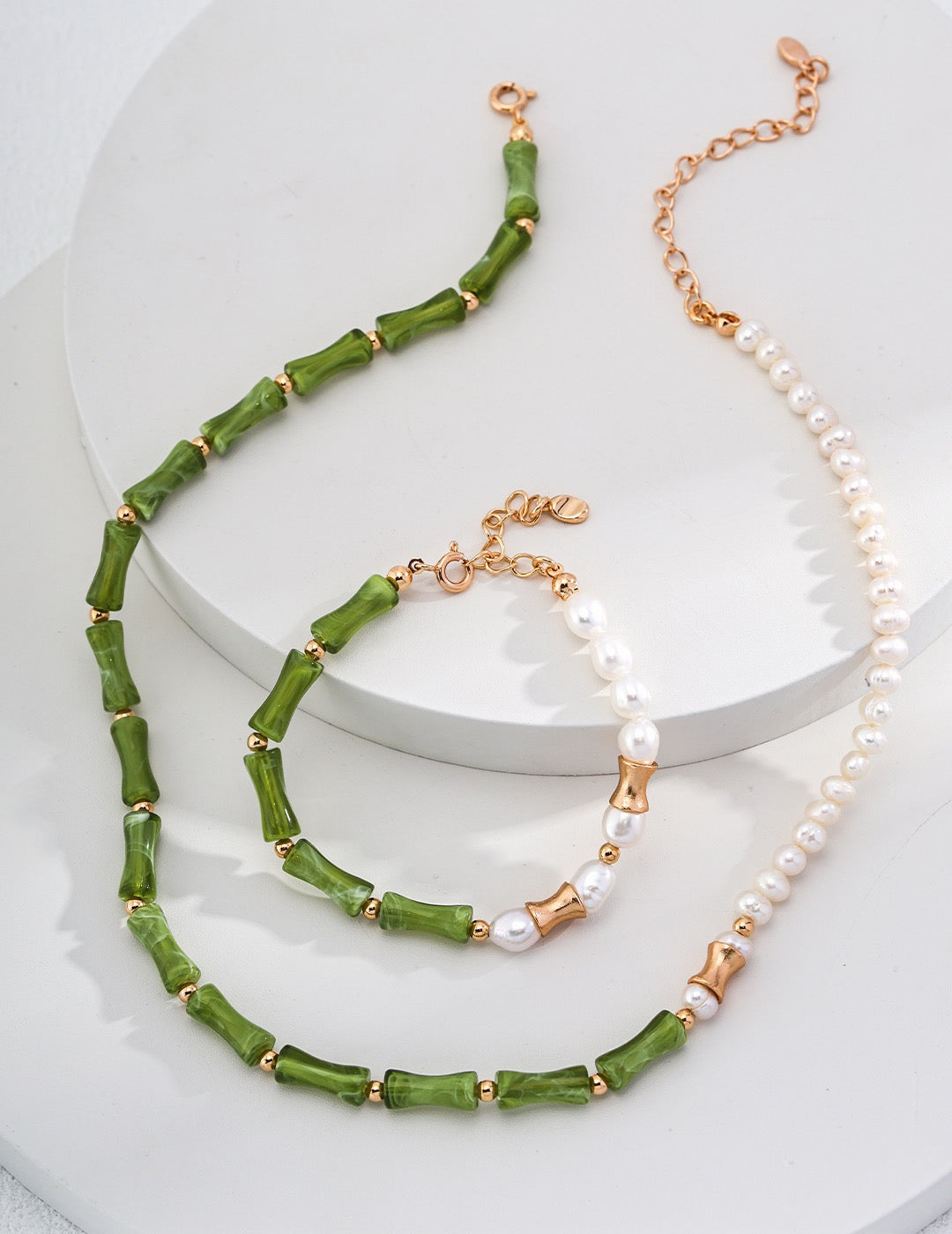 bamboo pearl necklace and bracelet